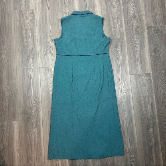 Melissa Harper Teal Navy Houndstooth Button Front Sleeveless Midi Dress Women’s - Picture 4 of 6